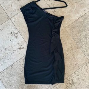 Forever 21 One Shoulder Ruffle Black Dress